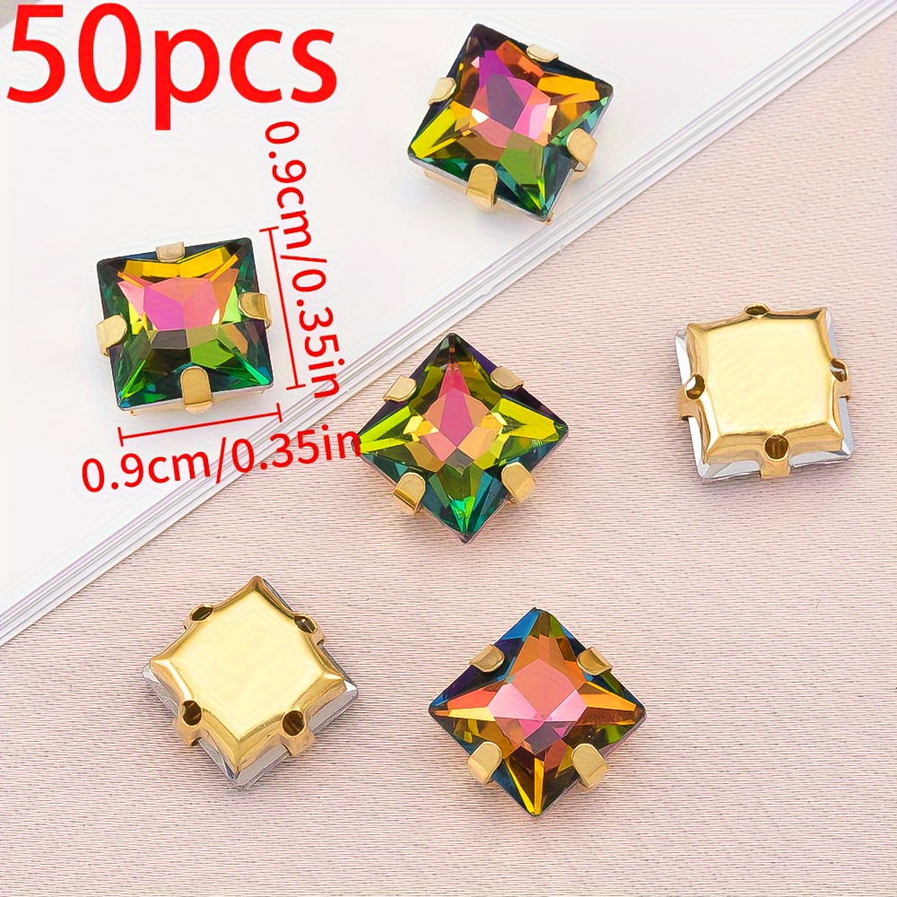 E-shop 50 Stück Goldene Aufnähperlen 8mm Quadratische Glitzerperlen für Nähen, Schmuckherstellung, DIY Kleiderdekoration