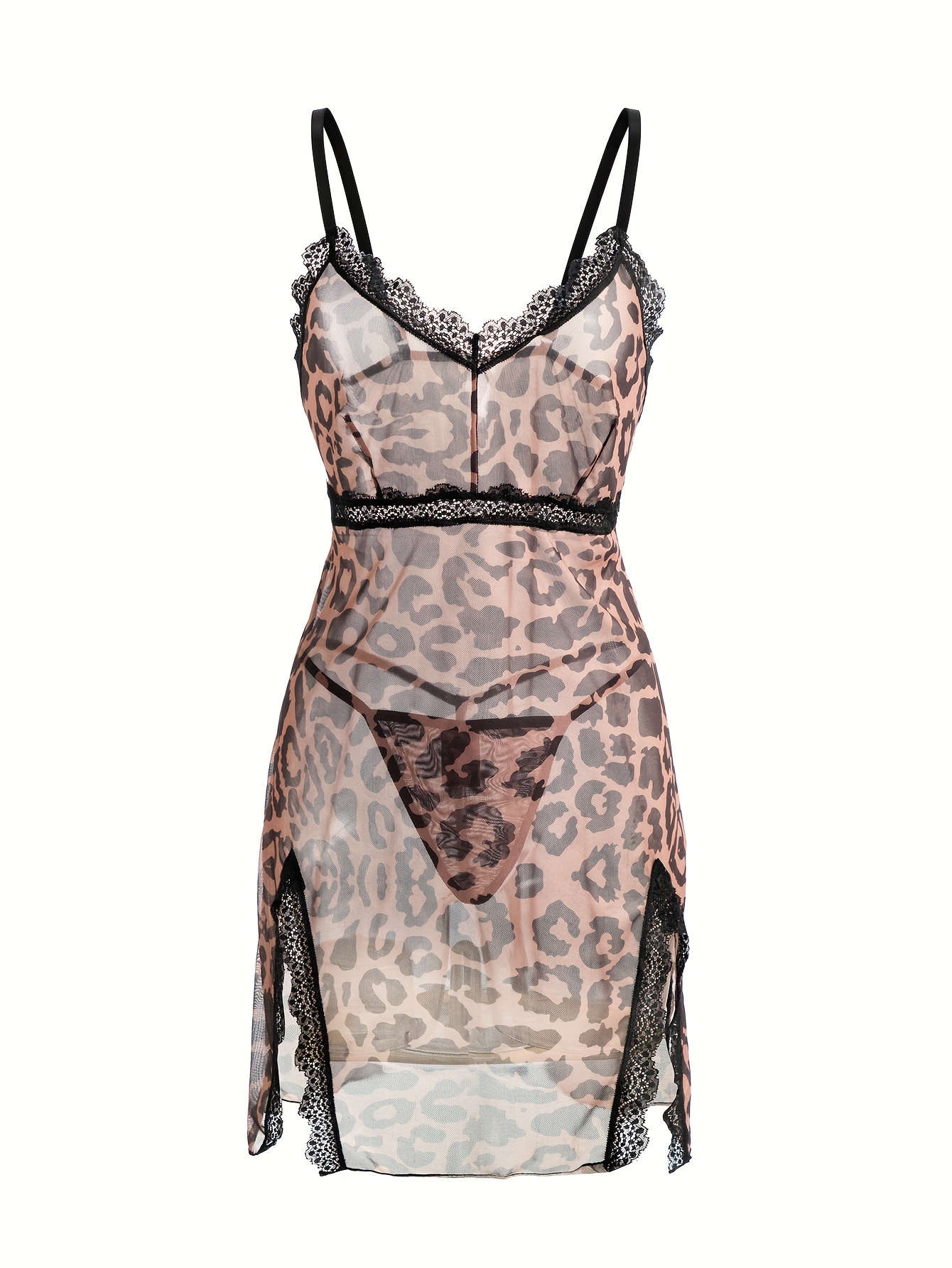 Sexy plus size nightgown in leopard print and black lace