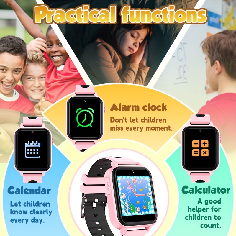  Reloj inteligente para niños, relojes inteligentes Gilrs con 16  juegos, reproductor de música, cámara despertador, calculadora de 12/24  horas, pantalla táctil para niños de 3 a 12 años, juguetes educativos de