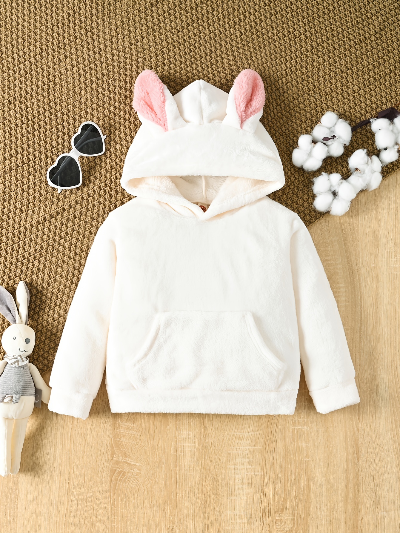 Young Girls Soft Fuzzy Bunny Ears Design Hooded Teddy - Temu Canada