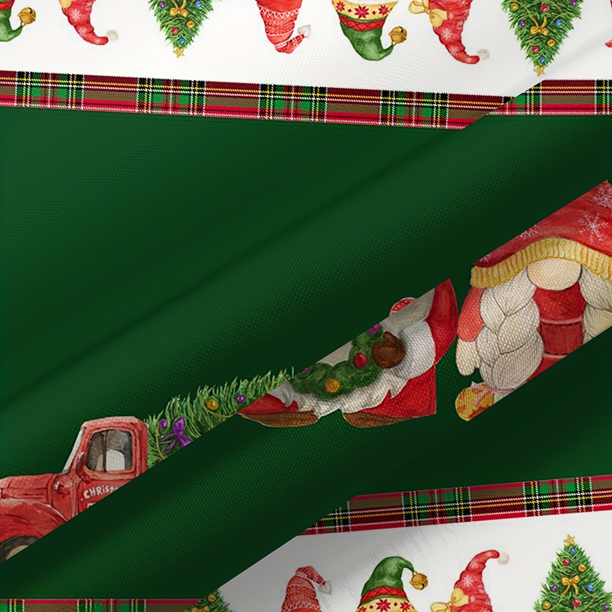 Polyester Tablecloth Merry Christmas Table Cover Truck Gnome Pattern Fab