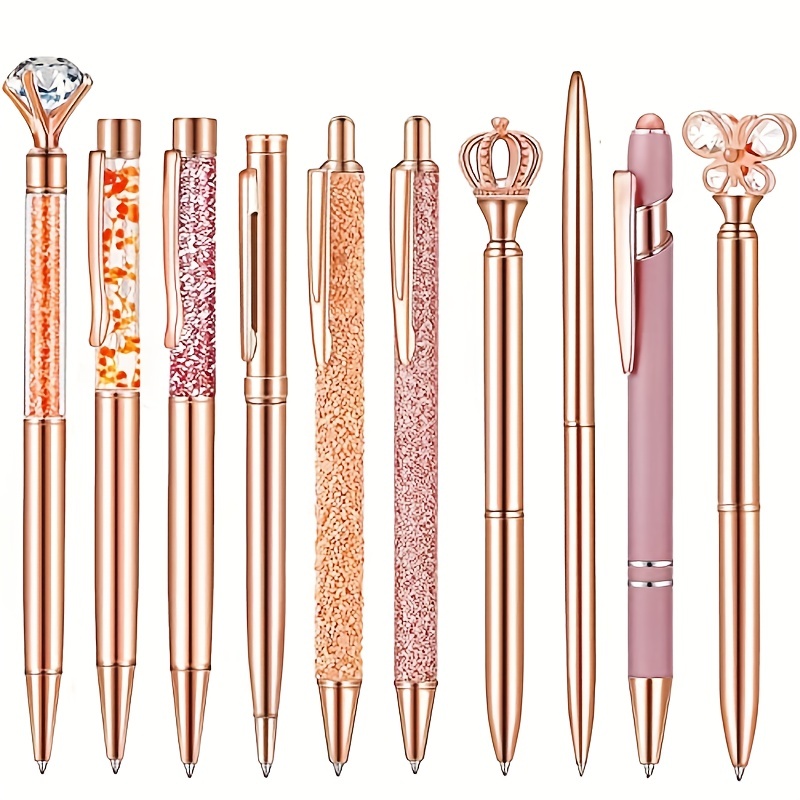 8 Pieces Rose Golden Ballpoint Pen Set Quicksand Glitter Metal Artificial  Diamondoid Pen Girls Black Ink Pen Wedding Desk Supplies Gifts