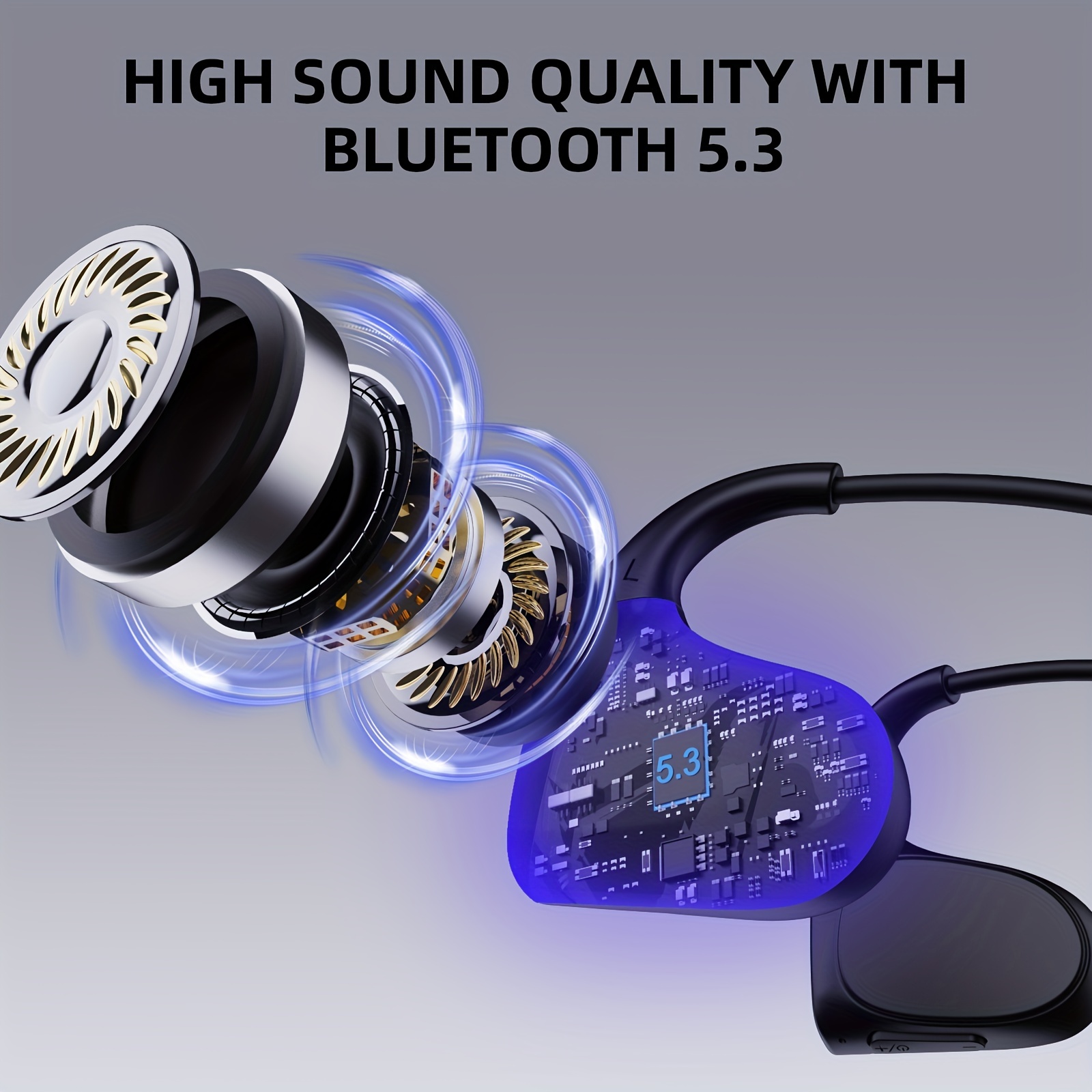 Auriculares de conducción ósea, auriculares de oreja abierta, Bluetooth  5.3, auriculares deportivos con micrófono inalámbrico resistente al sudor  para