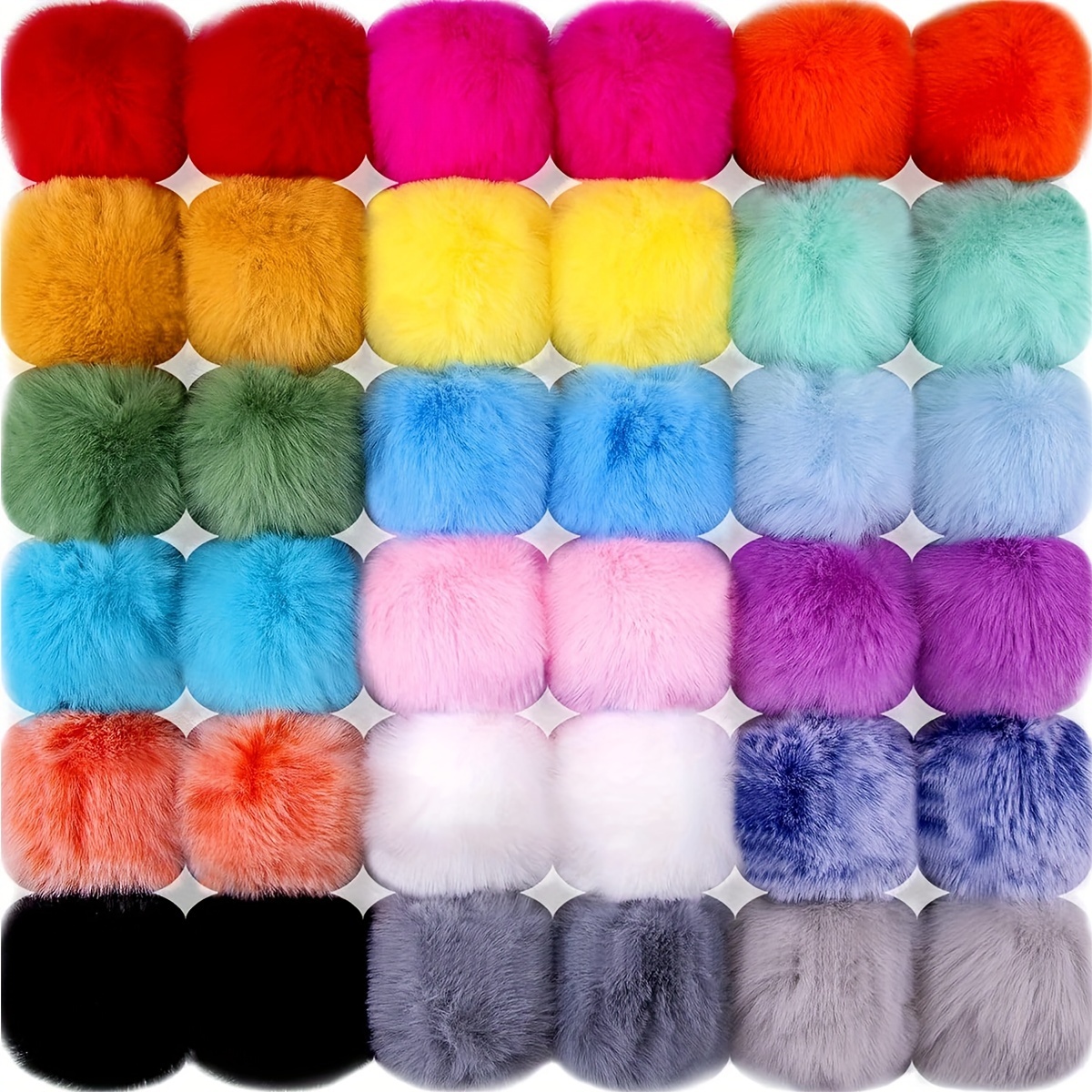 Pom Pom Faux Fur With Ribbon Tie 6cm Diameter Range of Colours Fuzzy Crafts  Ball 