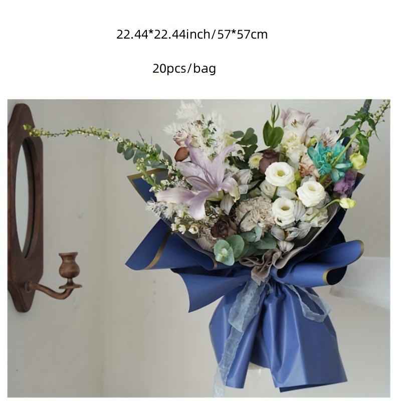  Papel de regalo floral coreano con borde dorado, 20 hojas,  suministros para floristería, papel de regalo para ramo de flores,  suministros florales para flores frescas, 23.6 x 23.6 pulgadas (negro) 