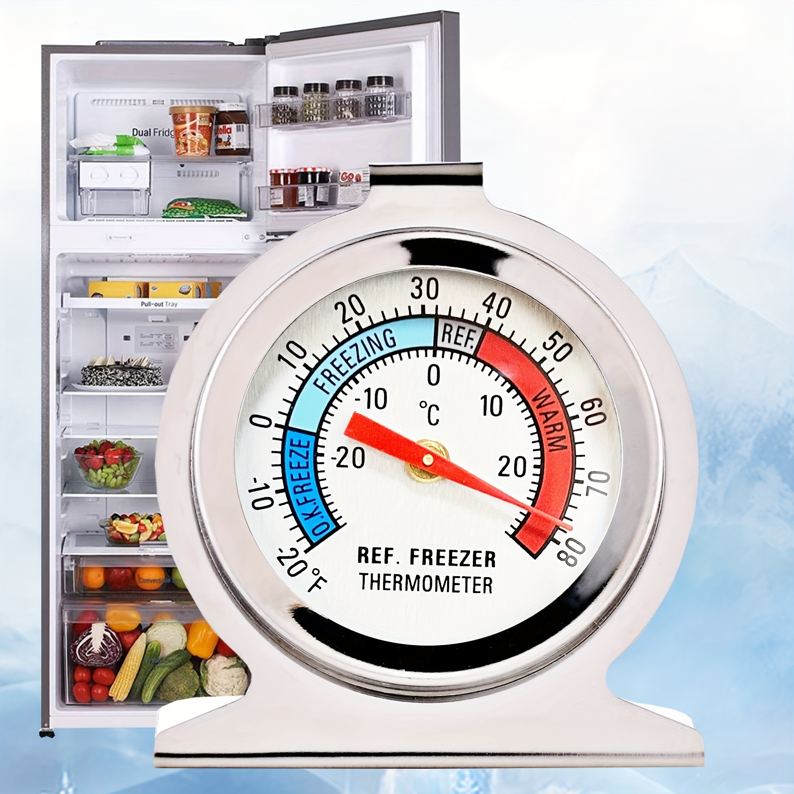 1pc Large Dial Refrigerator Thermometer with Red Indicator -30-30 Deg  C/-20-80 Deg F - Accurately Monitor Temperature for Freezer, Refrigerator,  and C
