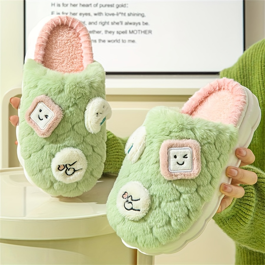 Cute Cartoon Pattern Fuzzy House Slippers Closed Toe Soft - Temu