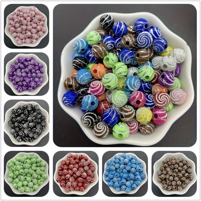 

100pcs/lot 8mm Carving Vortex Acrylic Loose Spacer Beads For Jewelry Making Diy Fashion Bracelet Necklace Phone Chain Handmade Craft Supplies