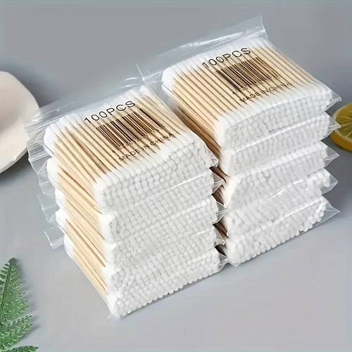 2000/500/100pcs Cotton Swabs With Bamboo Sticks, Double Round Tip Design For Ear Nose Clean, Excellent Beauty Tools For Effective Makeup And Personal Care