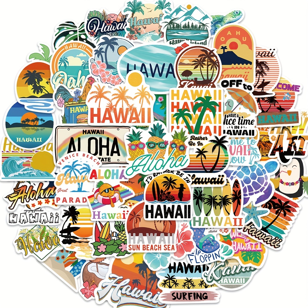 Hawaiian Landscape Theme Stickers Waterproof Vinyl Decals Temu