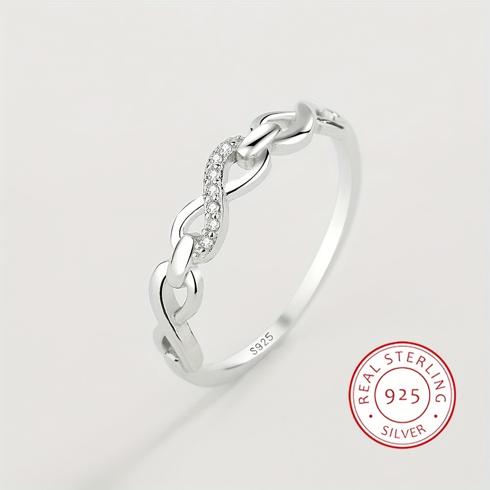 

925 Sterling Silver Ring Trendy Infinity Design Inlaid Shining Zircon Match Daily Outfits High Quality Jewelry For Female Dainty Birthday Gift For Ladies