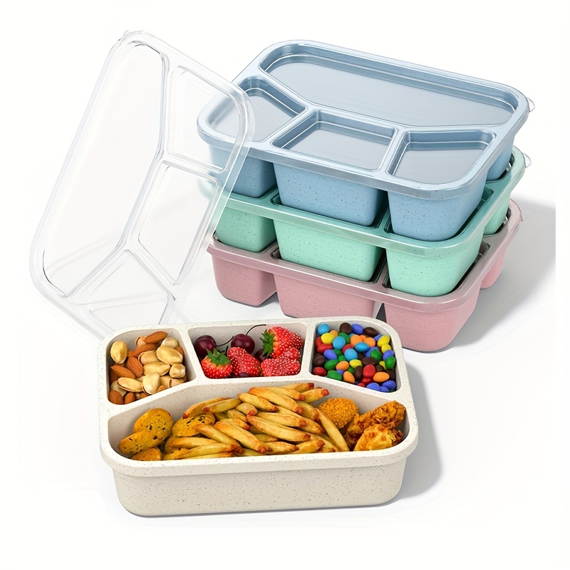1pc Plastic Divided Lunch Box/Bento Container/Meal Prep Box/Food Storage Box  - Includes Chopsticks, Spoon, and Utensils