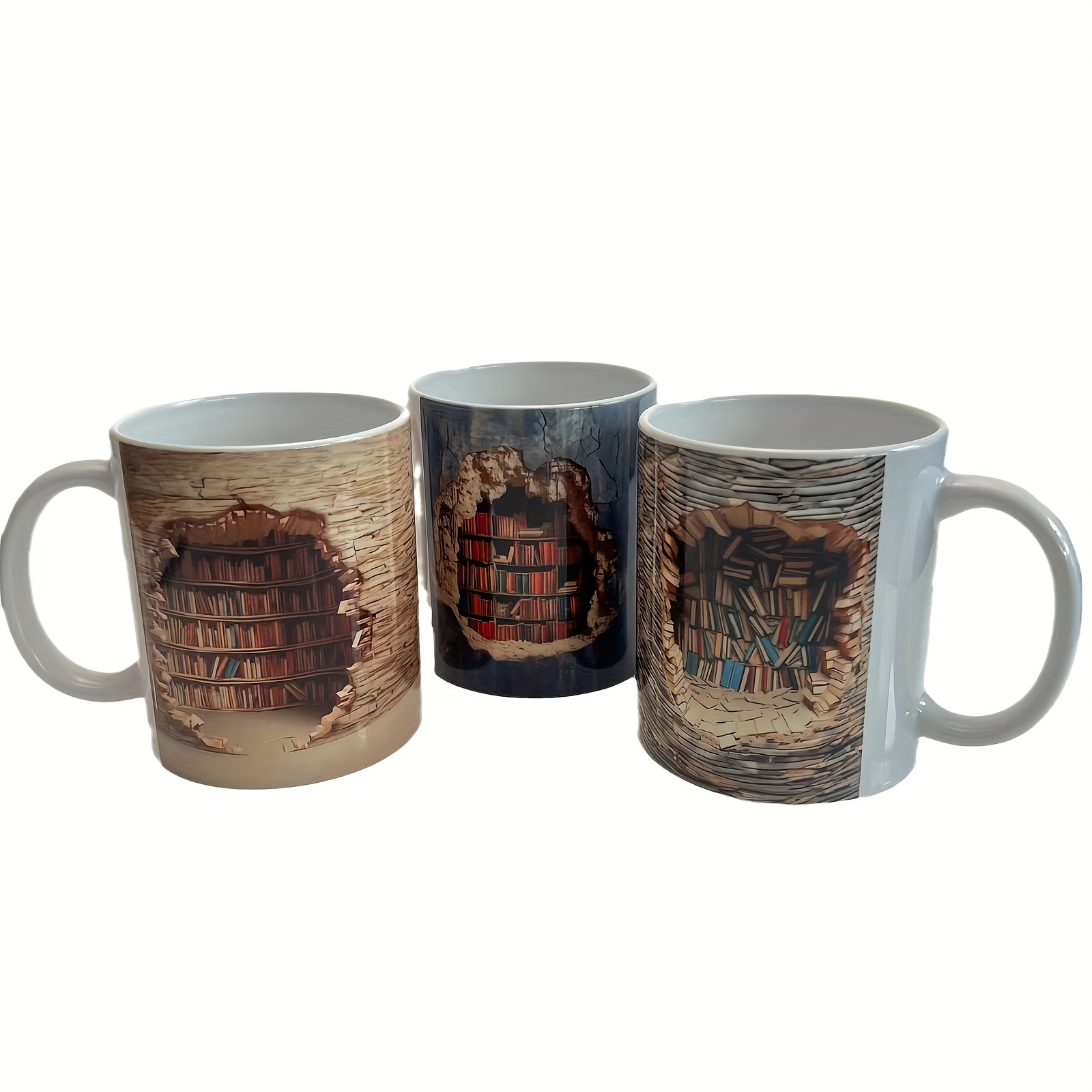 1pc Ceramic 3d Flat & Colorful Book Lover Pattern Coffee Cup,tea Cup Or Coffee  Mug