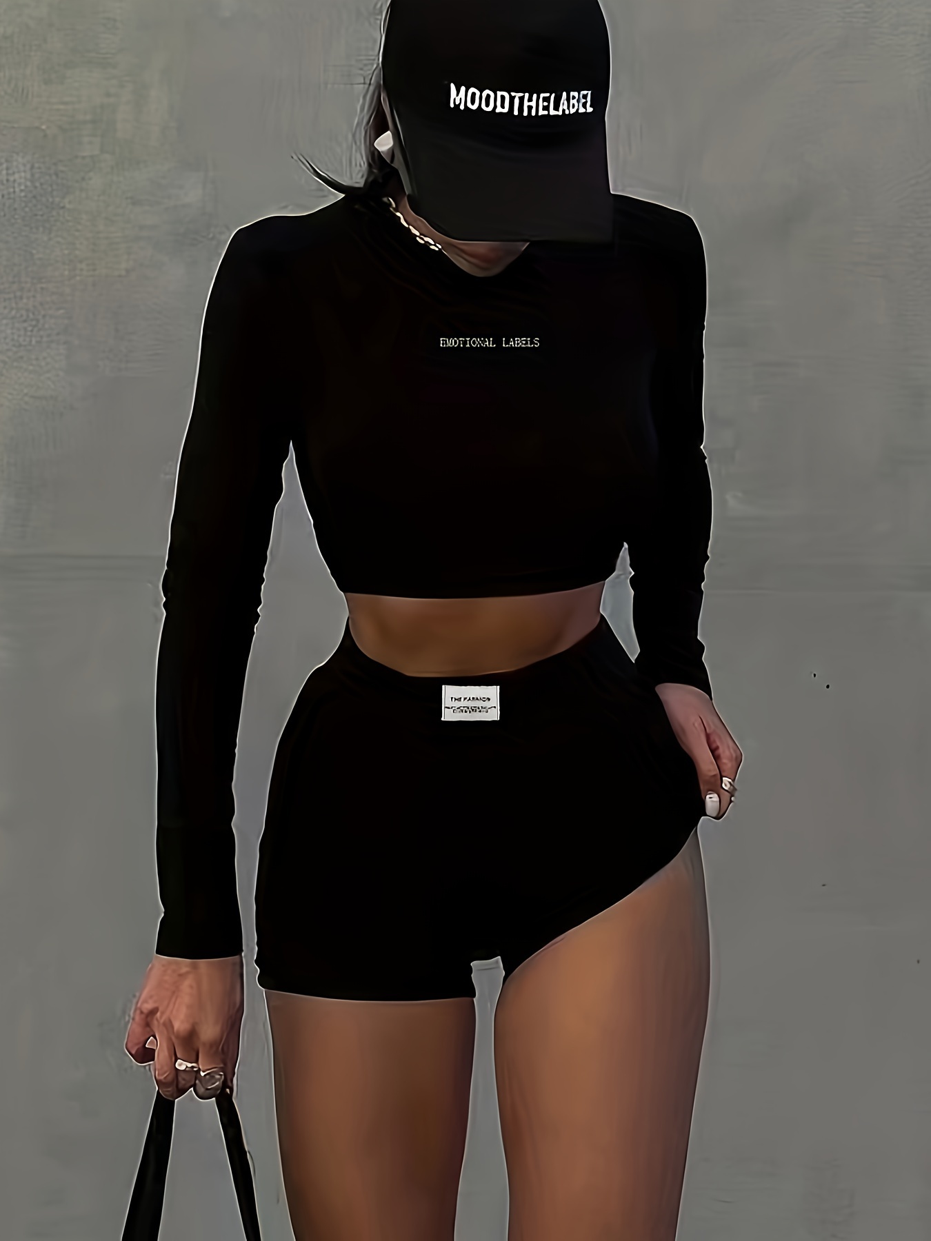 Solid Long Sleeve Crop Top Crew Neck Casual Every Day Top - Temu