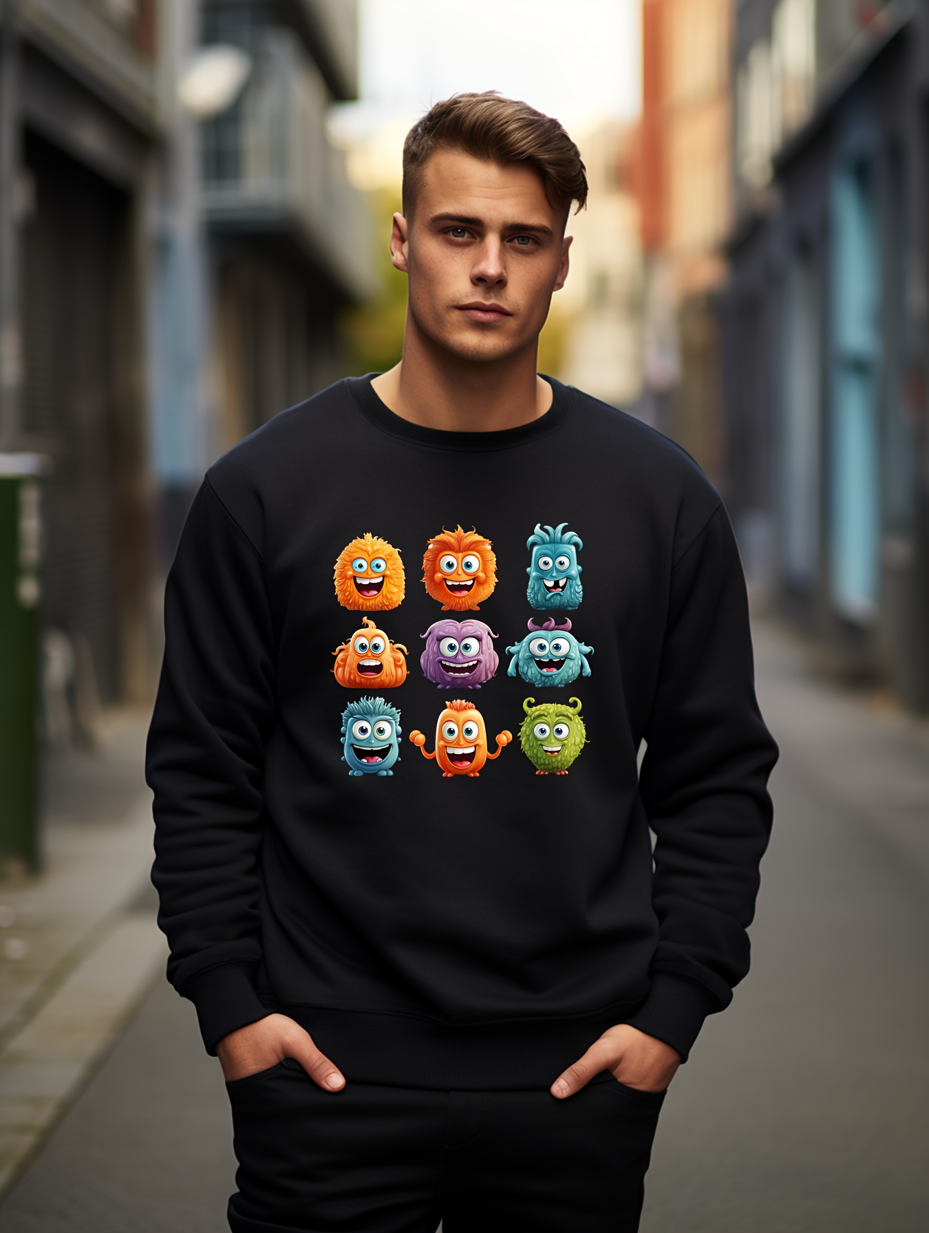 Men's Fashion Colorful Print Sweatshirt Long Sleeve Crew - Temu