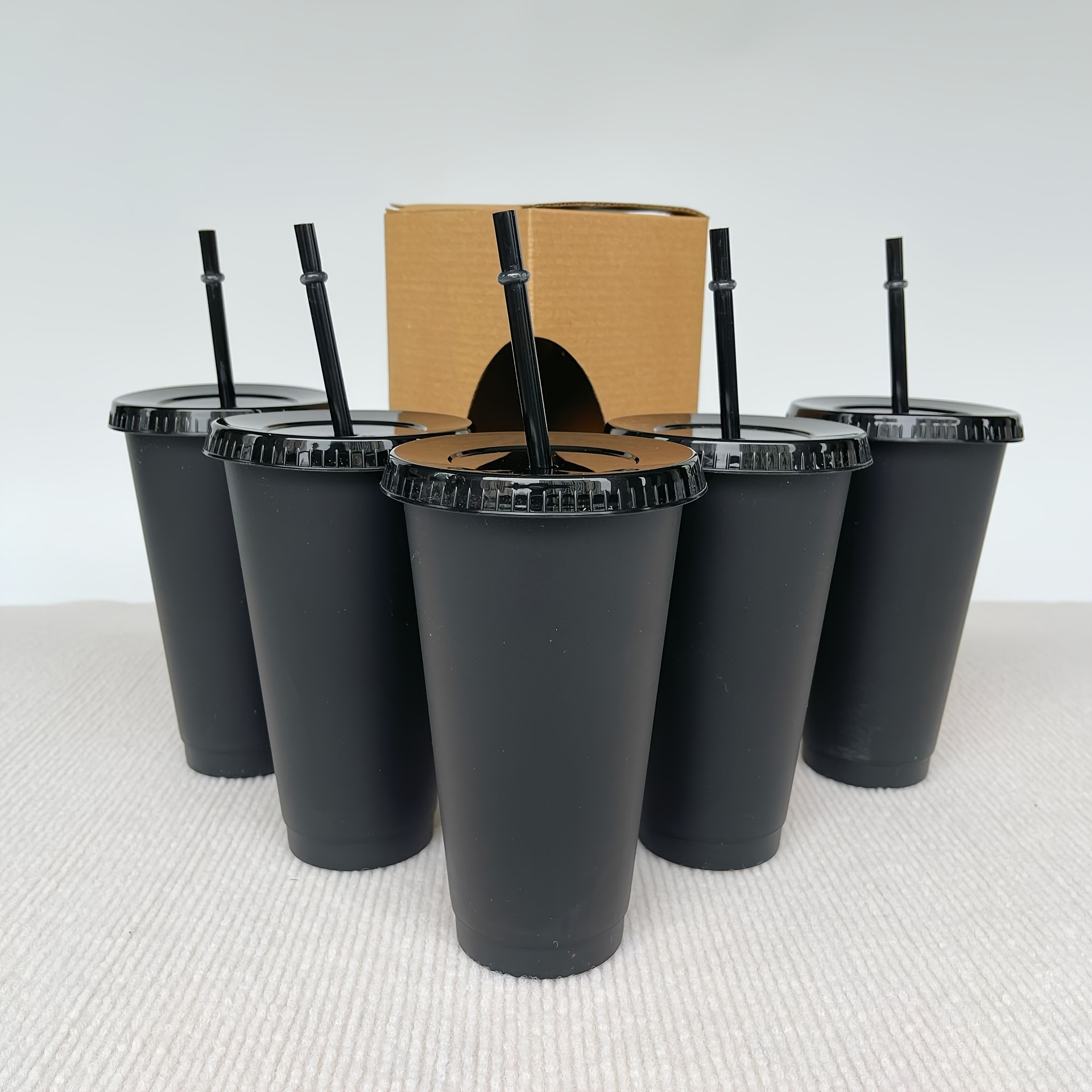 Reusable Plastic Cups With Straws And Lids, Water Tumblers Iced Coffee Cups,  Black And Cream Color Water Bottle Travel Mug Cup Party Cups Bulk, Diy Cups,  Smoothie Cups To Go, Transparent And