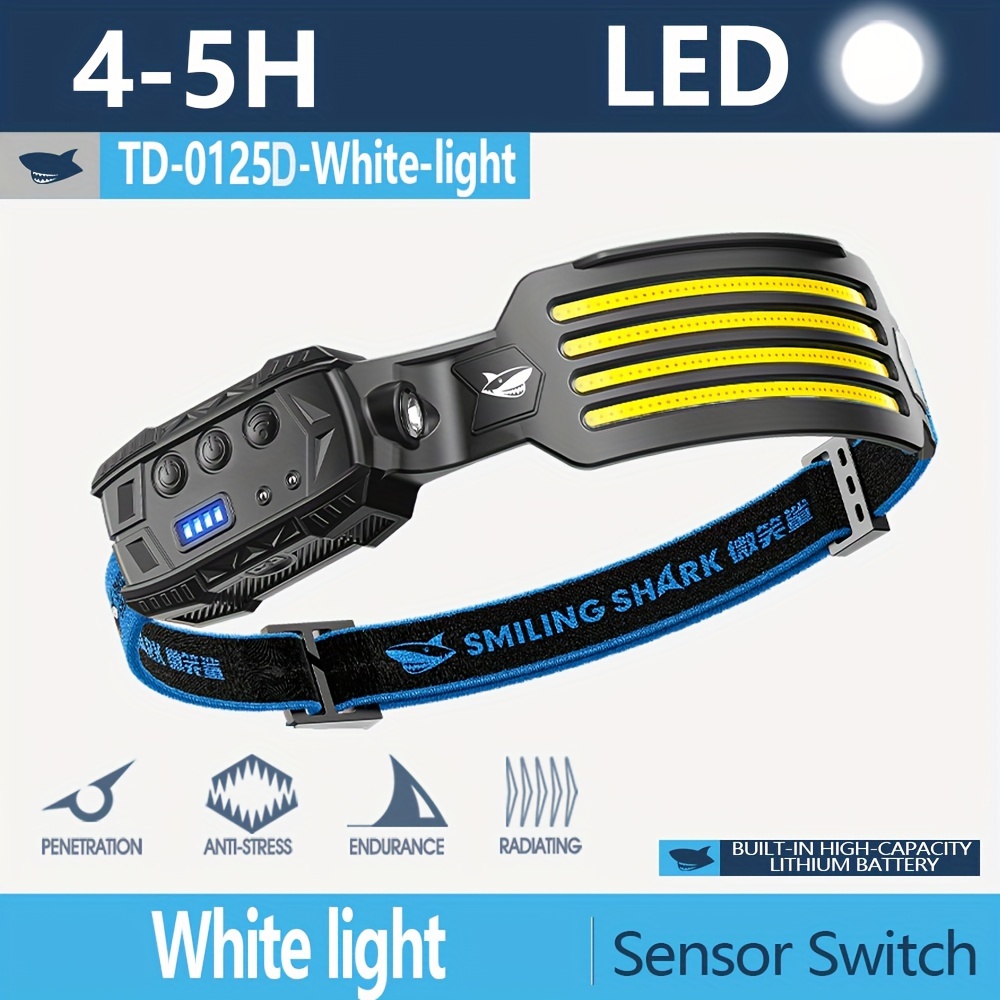 FISHTEC Lampe frontale LED Rechargeable Puissante 230 - 5 Modes d'Eclairage  - Capteur de Mouvements - Ideal Bricolage, Cyclisme, Course