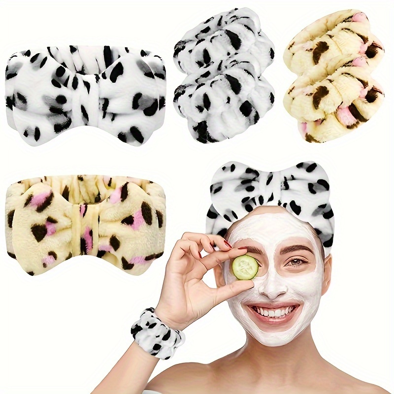 6 PCS Spa Headband Face Washing Wristband Set, Makeup Headband Skincare  Headband Facial Headband for Washing Face Sleepover Party Supplies for Girls  (Cow, Leopard) 