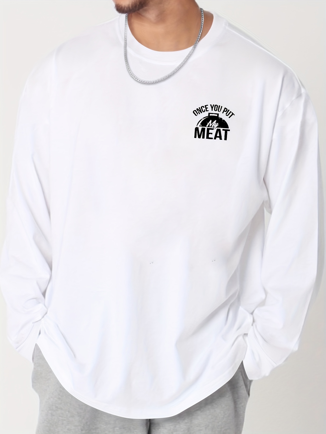 meat' Print Men's Plus Size Long Sleeve Crew Neck Shirts - Temu Canada