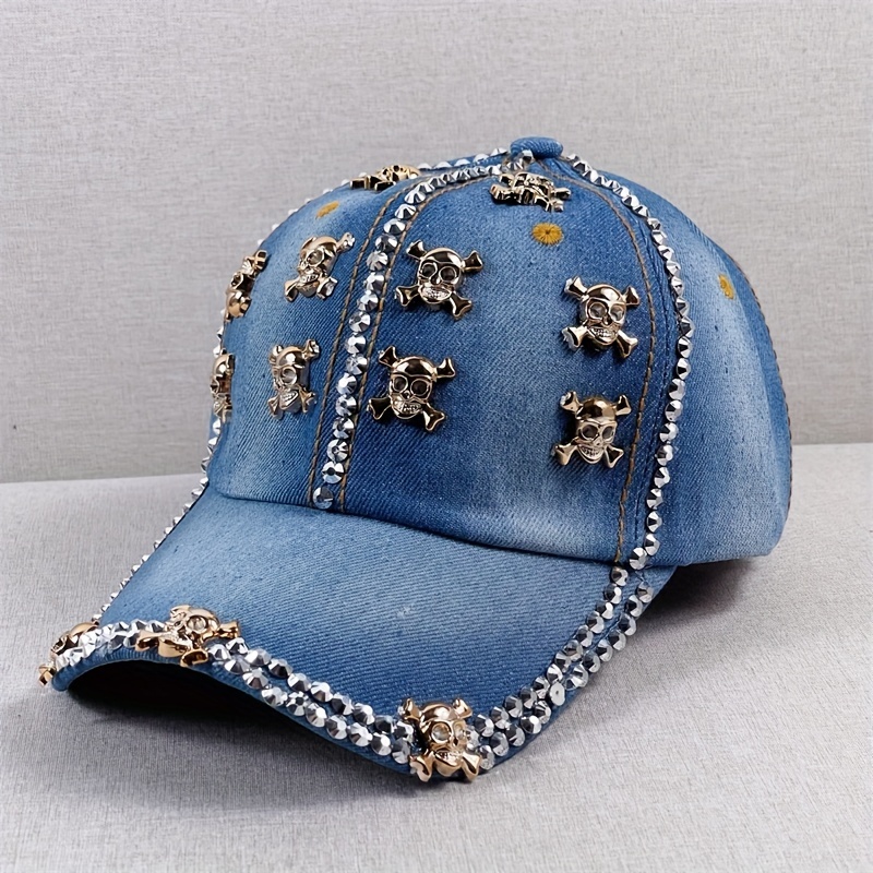 Skull Print Black Baseball Baseball Hat, Athletic Women's Y2K Vintage Cotton Sun Hat Men Unisex Dad Hats,Temu