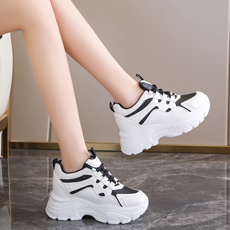 Mulheres Lace Up Thick Sole Chunky Sneakers Trendy Height - Temu Portugal
