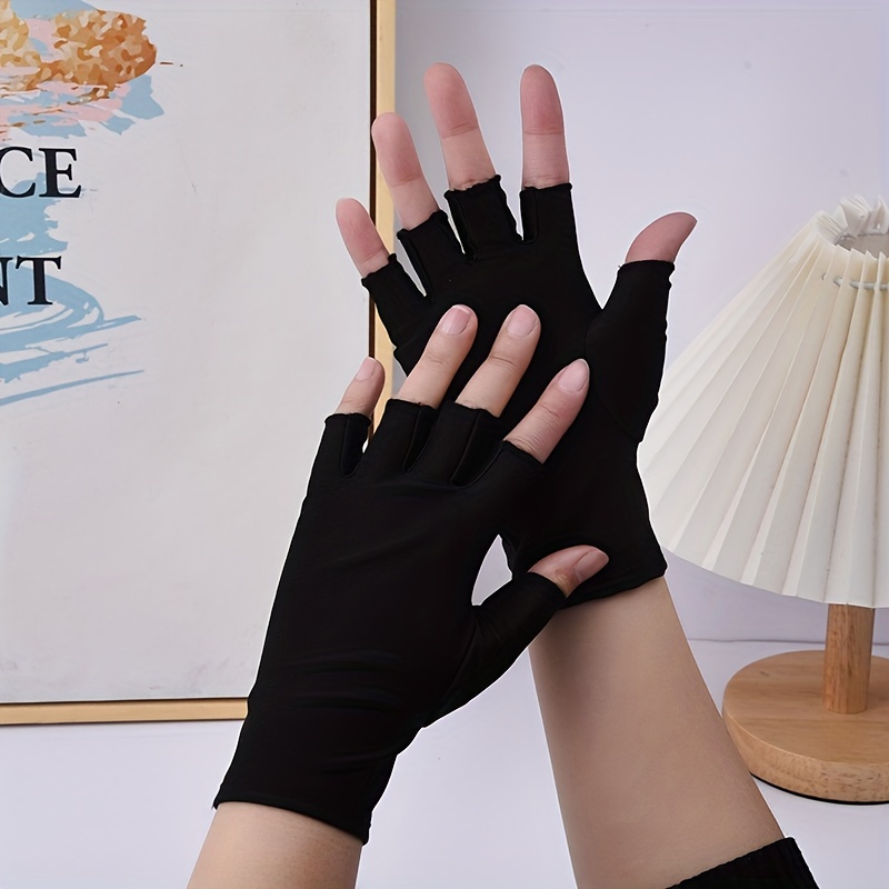 Black Short Fingerless Gloves Women Men Touch Screen Cycling - Temu