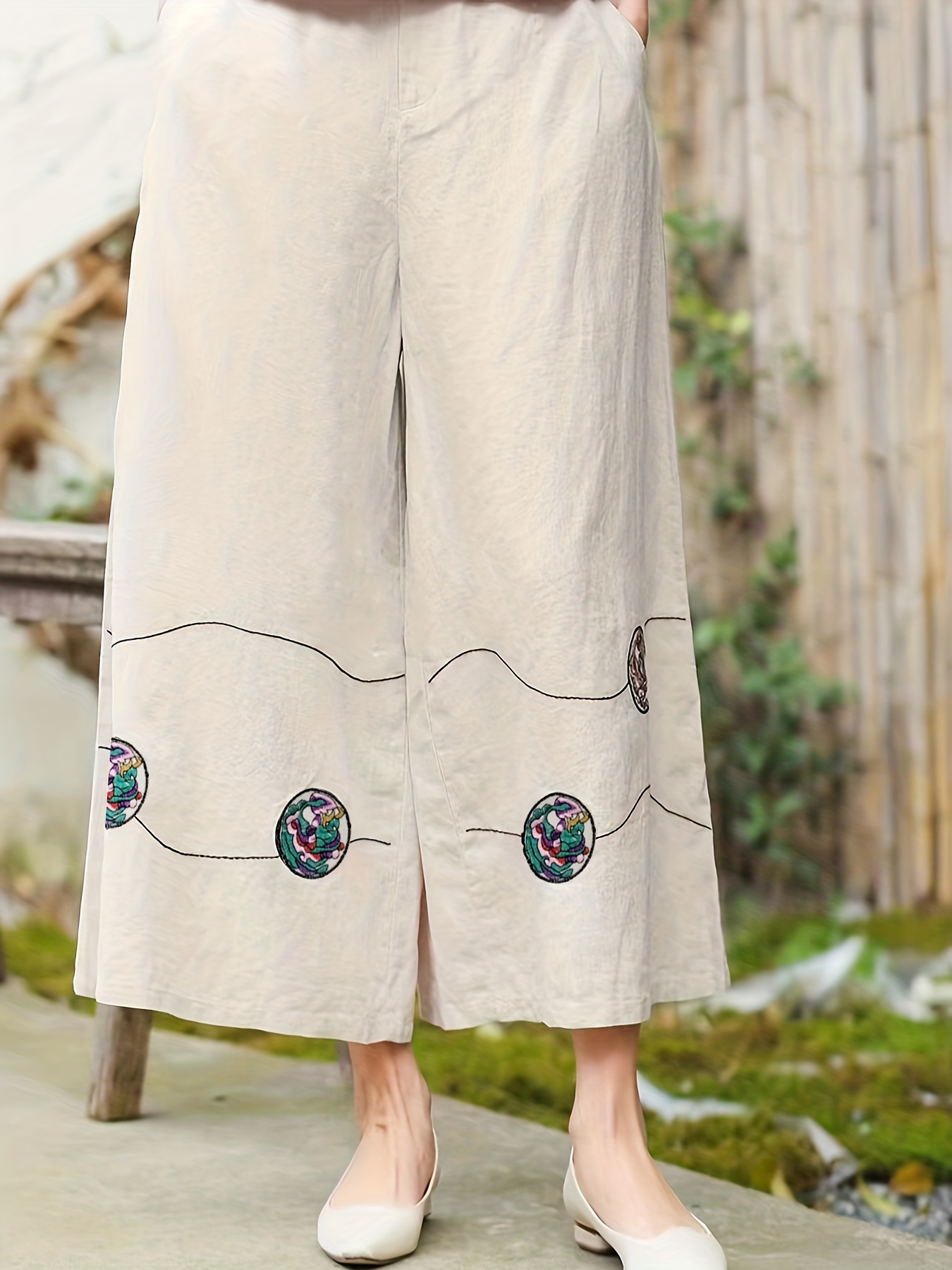 Vintage Linen Women Long Casual High Waist Trouser