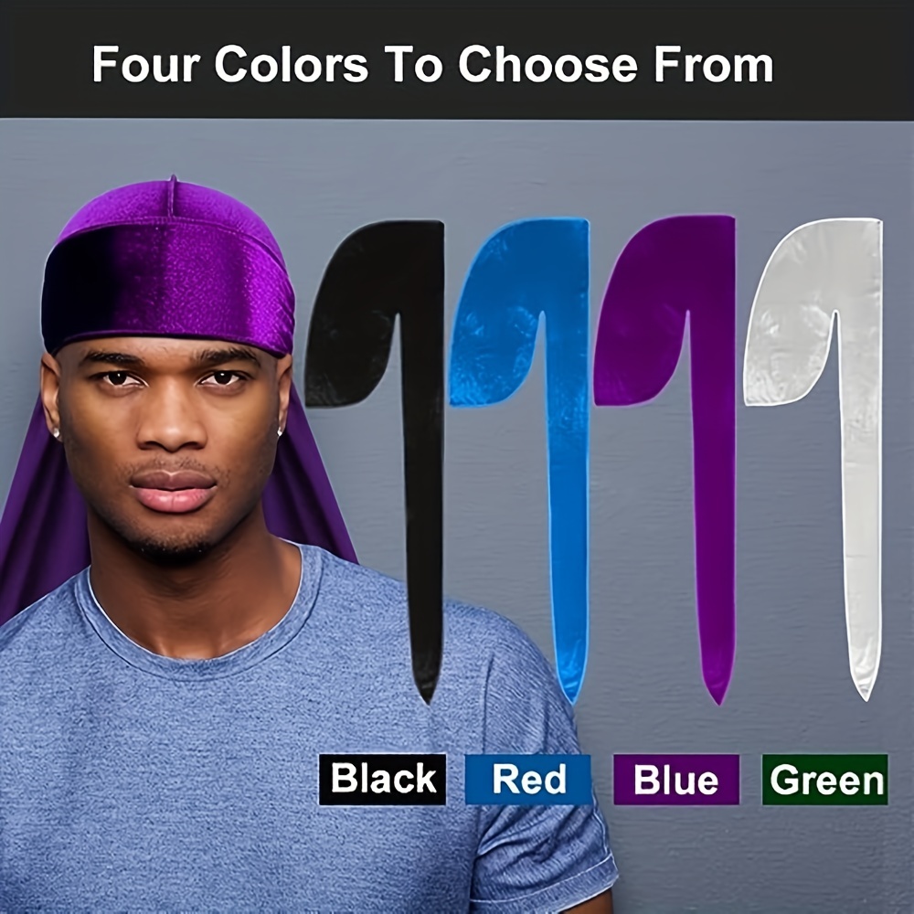 Velvet Durags For Men Long Tail Doo Rag Velvet Men Du Rag Bandana Shiny  Durag Long Tie Waves Durag - Temu