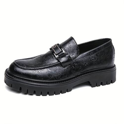 Men's Chunky Loafer Shoes With Subtle Embossed Pattern, Comfy Non-slip Slip On Shoes, Men's Footwear