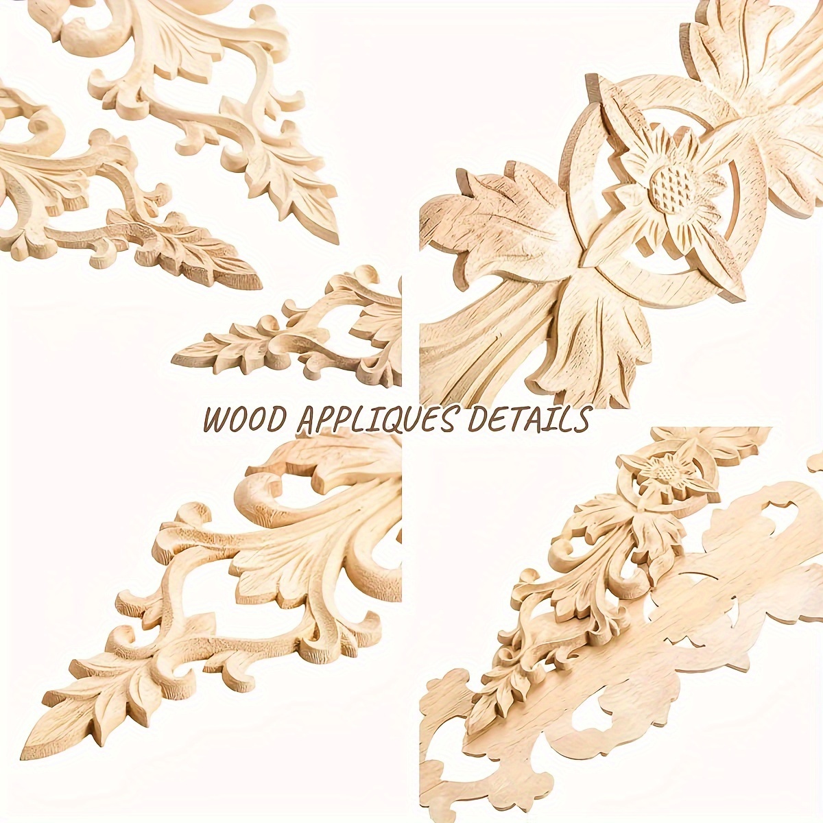 Wood Carved Long Inlaid Decals Applique Unpainted Frame Wood - Temu