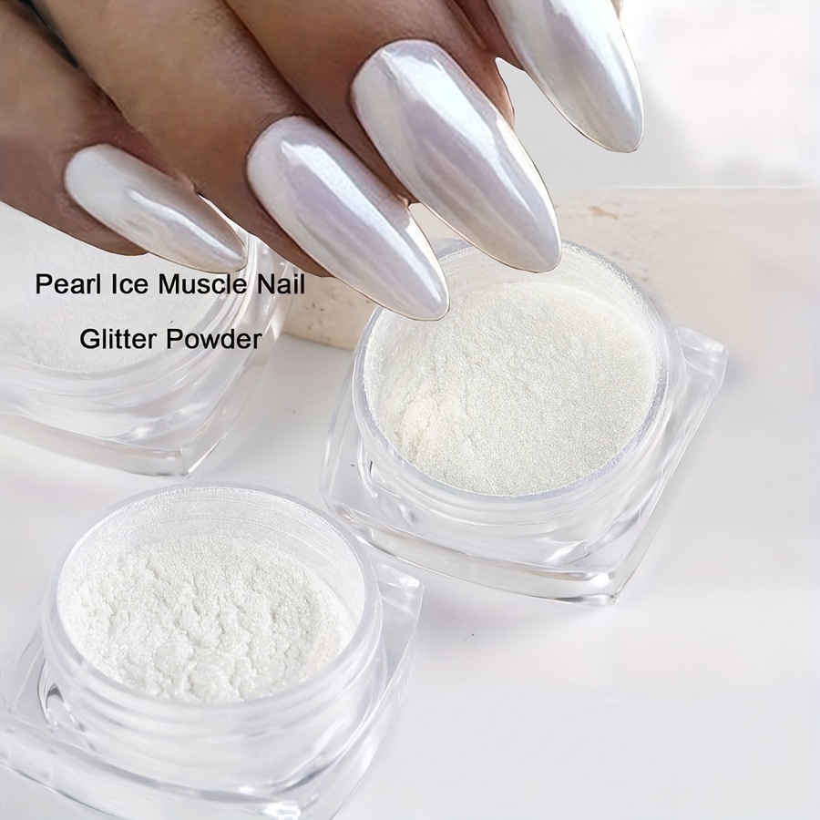 4Pack Pearl Chrome Nail Powder White Pearl Mirror Effect Magic Pearlescent  White Nail Powder Pigment High Gloss Glitter Nail Art, Holographic Ice