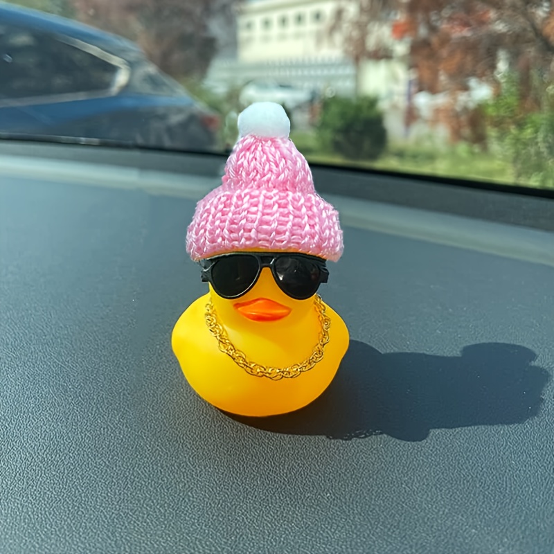 Rubber Duck Toy Car Ornaments Yellow Duck Car Dashboard Decorations Cool  Glasses Duck with Propeller Helmet 