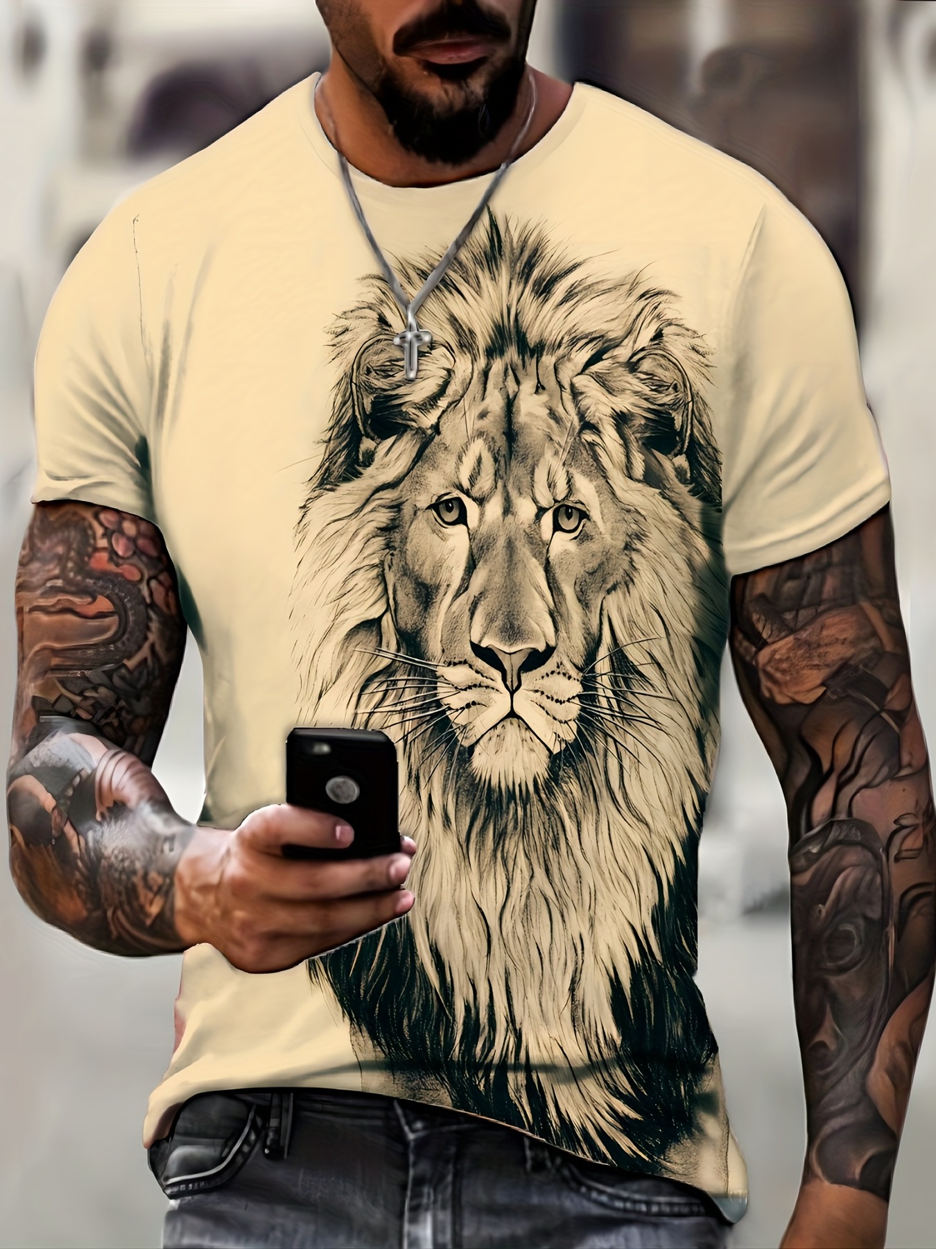 Tees For Men, 'New York' Lion Print T Shirt, Casual Short Sleeve Tshirt For  Summer Spring Fall, Tops As Gifts