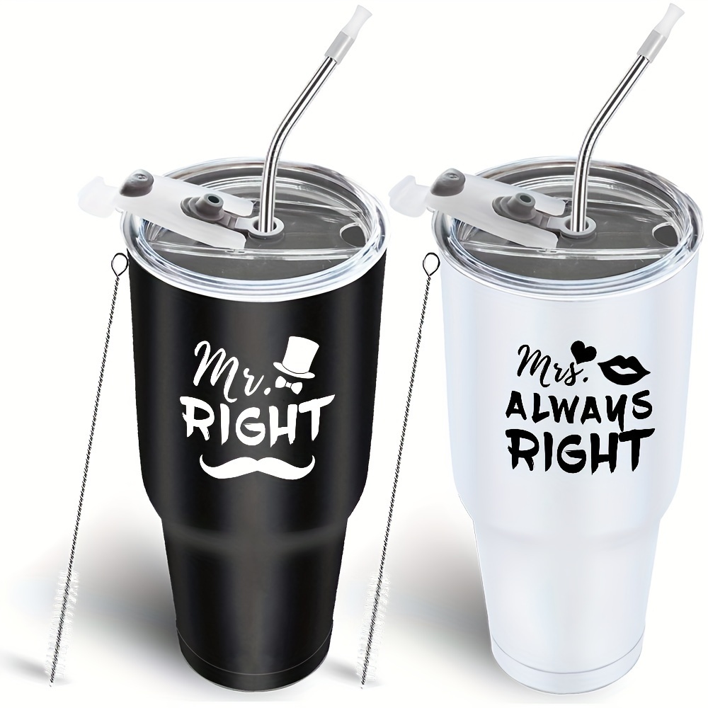 

1 Pair, Mr. Right Mrs. Always Right Tumbler Set, 30oz Stainless Steel Water Bottles, Wedding Engagement Gifts For Husband Wife Newlywed Couples Bride Groom Anniversary