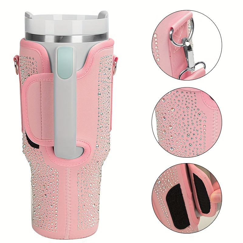 Neoprene Water Bottle Carrier Bag With Adjustable Strap, Rhinestone Decor  Water Cup Holder For Stanley Tumbler, Cup Accessories, (cup Not Included) -  Temu