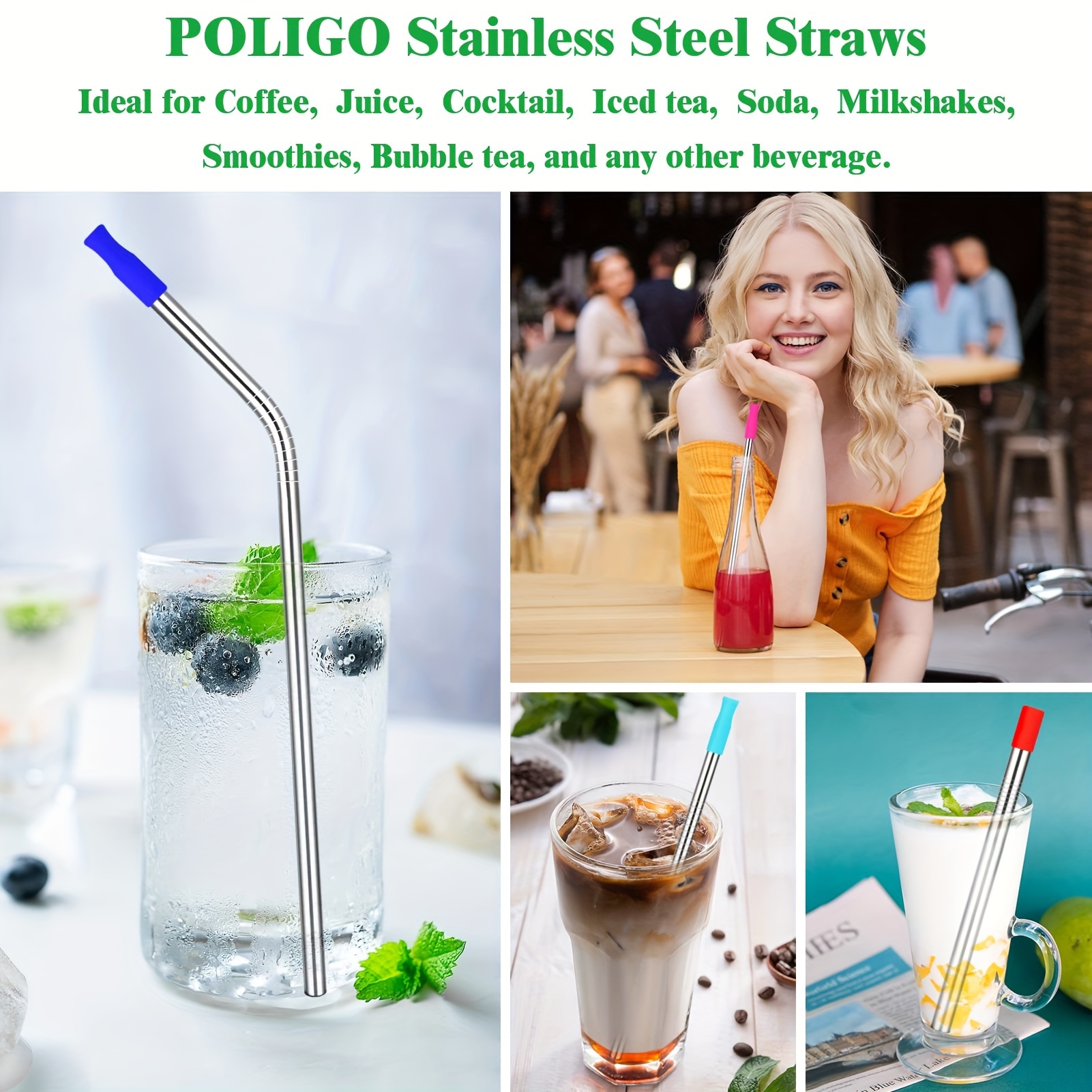 Straw, Reusable Stainless Steel Straws Set For Tumbler, Sturdy Bent Or  Straight Drinks Straw With Storage Bag Cleaning Brush Silicone Tips, Extra  Long Metal Straws For Drinking, Chrismas Halloween Party Supplies 