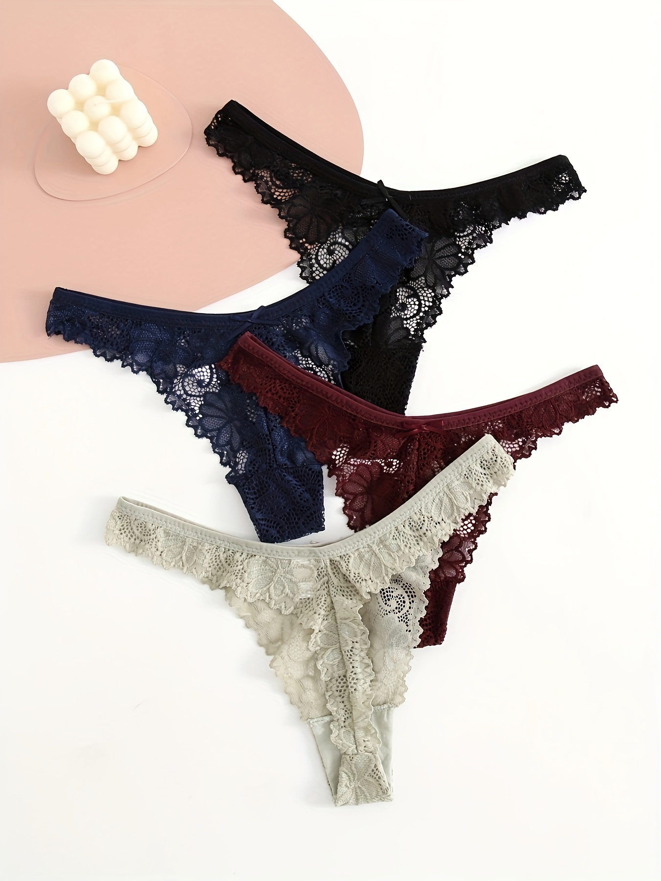 Plus Size Contrast Lace Semi Sheer Panties Women's Plus - Temu Canada