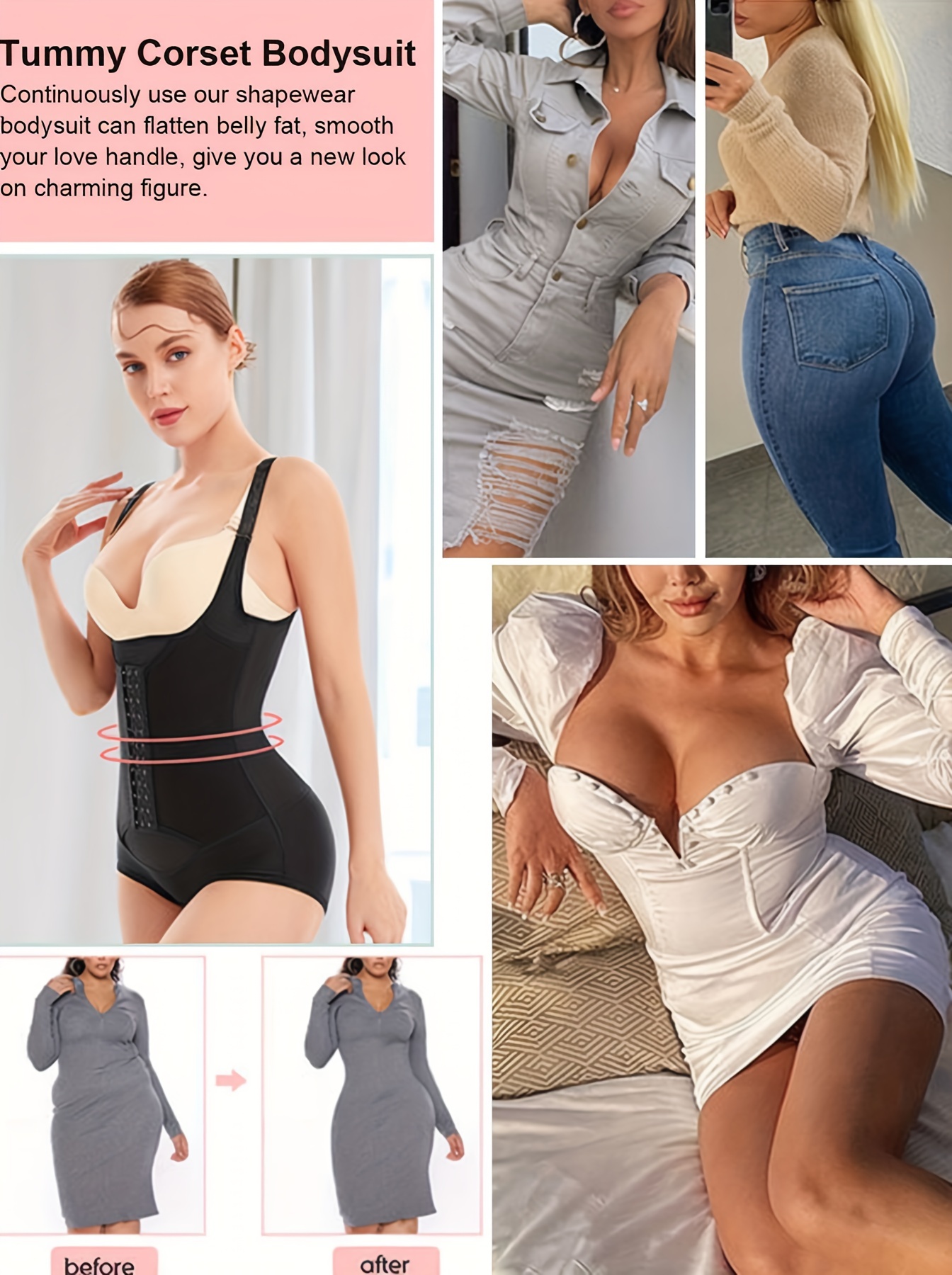 Shapewear Bodysuit Tummy Control Sleeveless Tank Tops Solid Color Thong  Jumpsuit Sexy Slim Camisole Stretch Butt Lifting