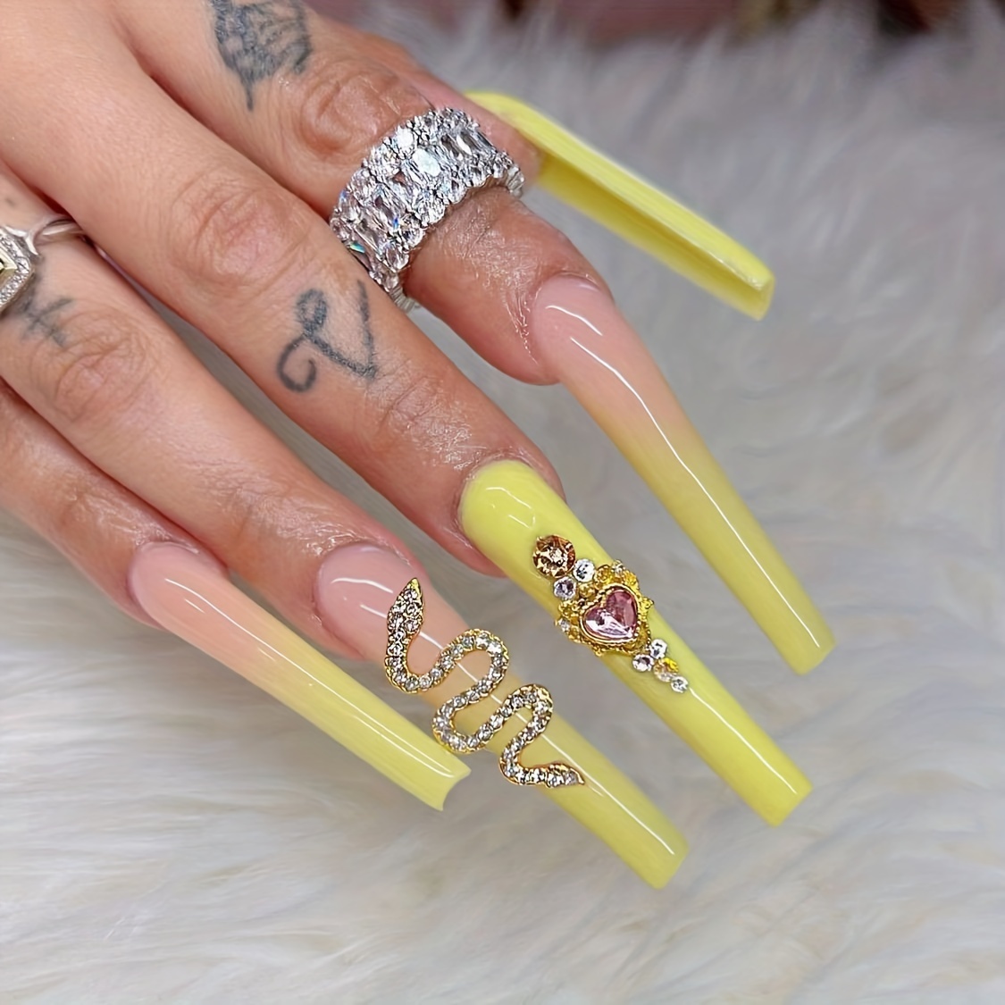 Long Stick Nails Rhinestones Coffin Nails Women Easy Apply - Temu