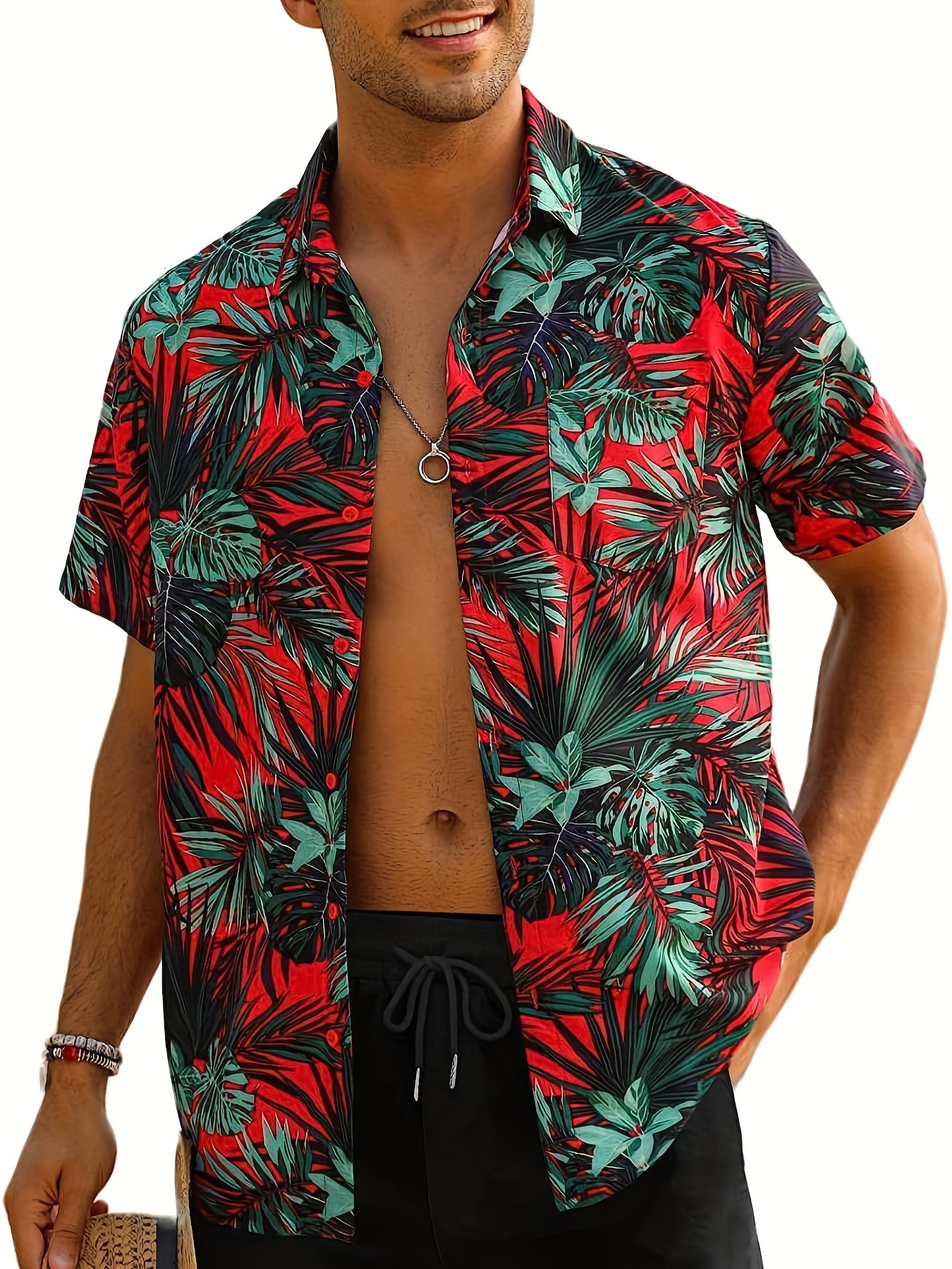 Men's Hawaiian Shirt Short Sleeve Button Beach Shirt - Temu United