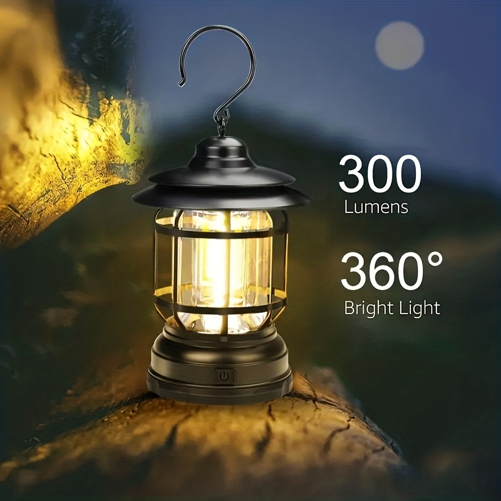 Camping Portable Retro Lantern Vintage Tent Lighting Lantern USB  Rechargeable LED Lanterns Lamp Hanging Emergency Outdoor Light