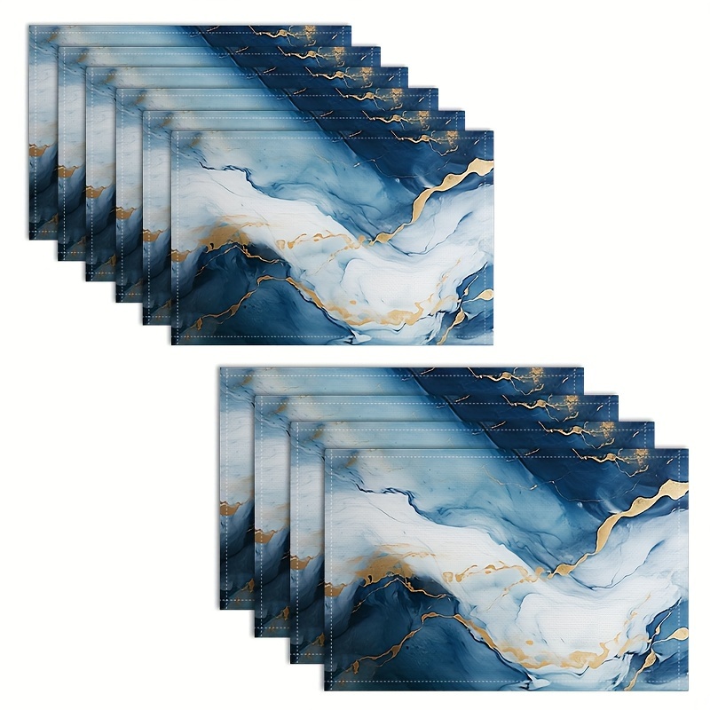 

4/6pcs, Polyester Placemats, Marble Texture Themed Table Mats, Light Blue White Pattern Table Pad, Washable Party Dining Table Mat For Home, Kitchen Indoor Decoration, Gift