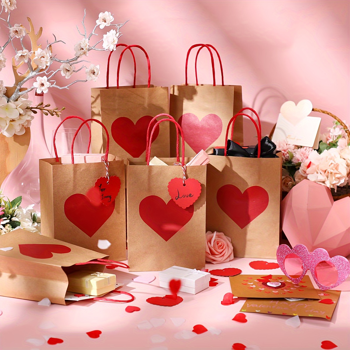 Boao 20 bolsas pequeñas de San Valentín con cordón de tela, bolsas de  regalo con patrón de corazón para regalo de San Valentín