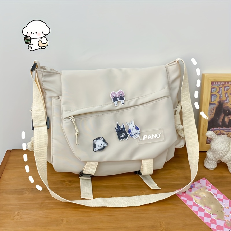 Kawaii Pins Decor Messenger Bag, Release Buckle Decor Flap