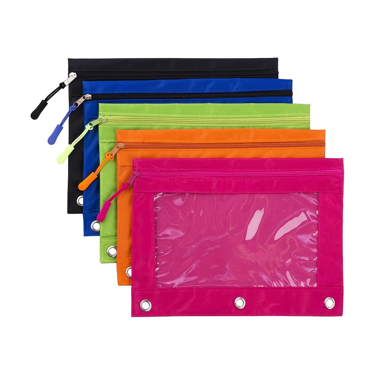 Pencil Pouch for 3 Ring Binder, 2 PCS Double Layer Binder Pencil Case with  Zipper Puller, Transparent PVC Mesh Window Oxford Pencil Holder 3 Ring