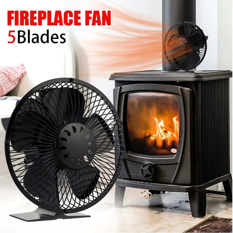5 blade Fireplace Fan With Shield Wood Stove Fan With Cover - Temu