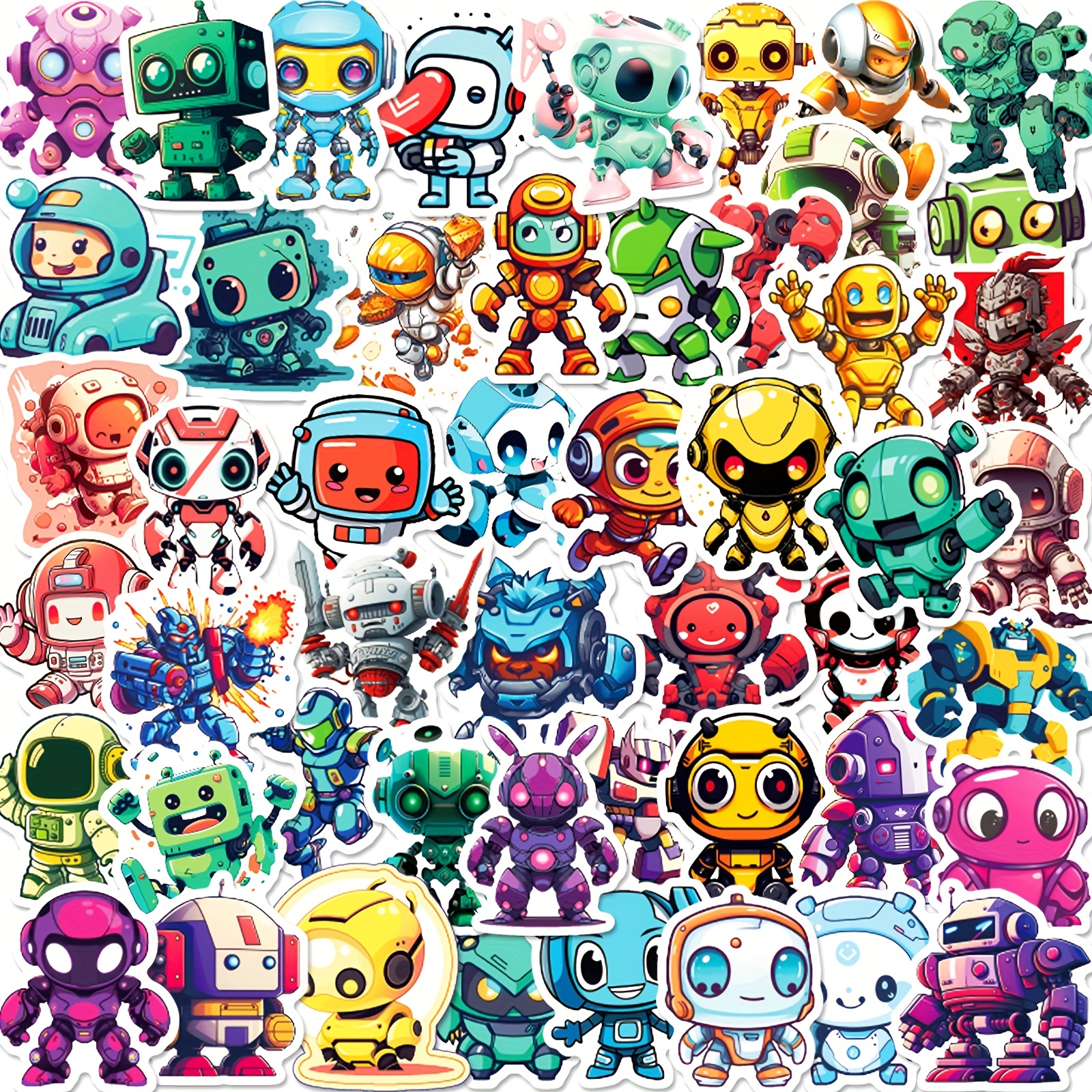 60pcs Robot Stickers for Laptop and Computer, Cartoon Animation Waterproof Vinyl Stickers for Water Bottle Skateboard Guita Car Bumper Luggage