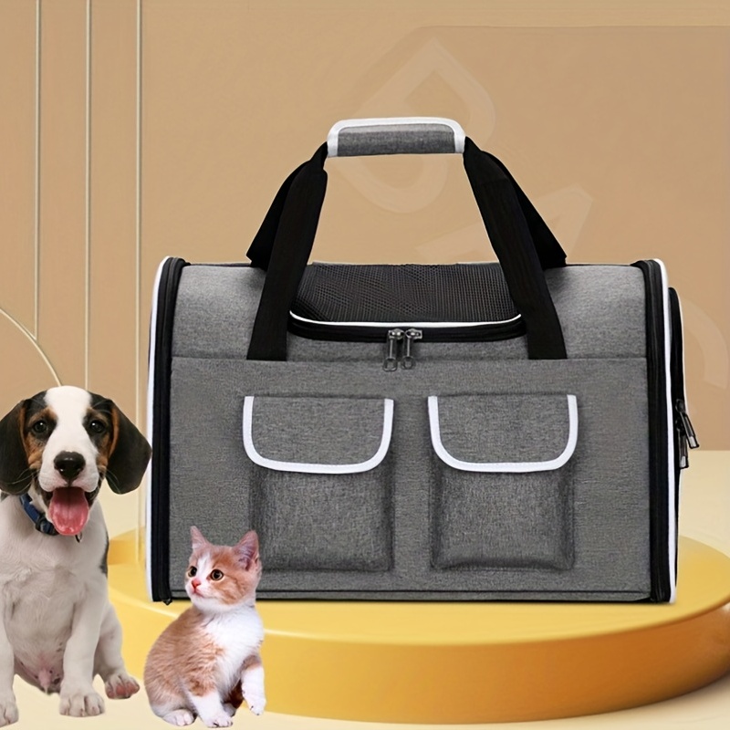 1pc Breathable Leather Pet Carrier Handbag for Cats and Small Dogs -  Portable Travel Bag with Comfortable Shoulder Strap and Removable Fleece Bed