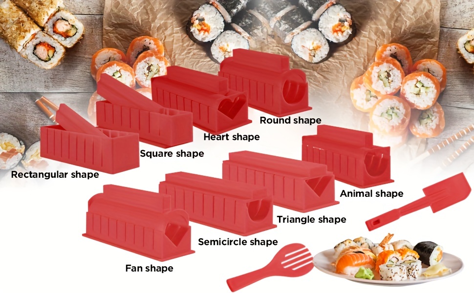 Sushi Making Kit, 12 Pcs Sushi Maker Kit, Sushi Molds Press with Sushi Rice  Mold Shapes, Sushi Maker Roller Kit, Sushi Kit for Beginners, DIY Home