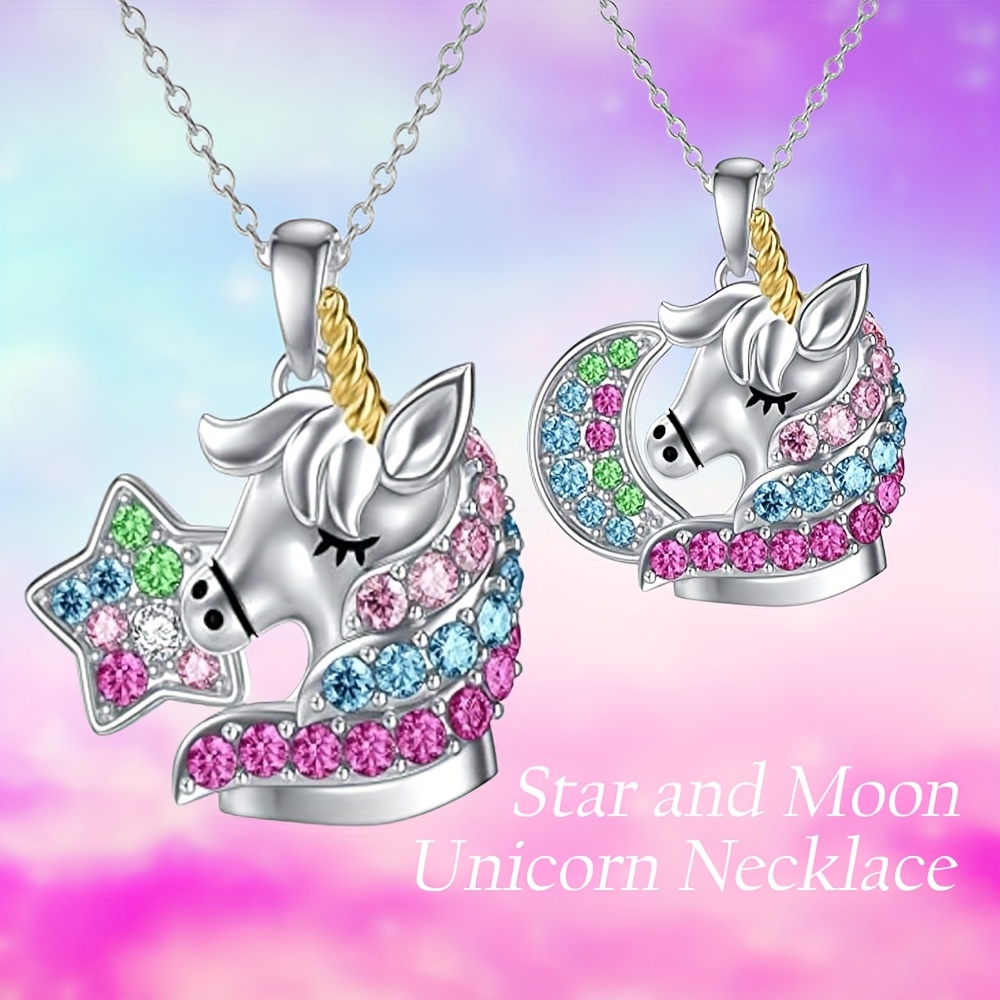 3Pcs/Set Multicolor Unicorn Pendant Necklace and Earrings Jewelry, Jewels Set, Birthday Gifts for Little Girls,Temu